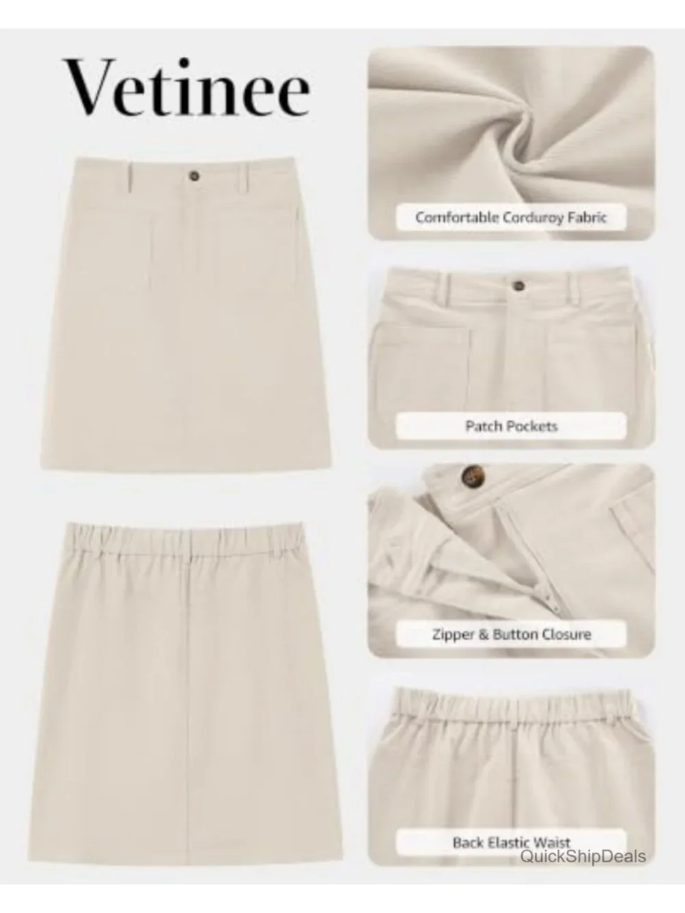 Corduroy A-Line Skirt High Waisted with Pockets